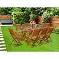 East West Furniture 9 Piece Beasley Acacia Patio Furniture Set - Natural Oil BSCM92CANA